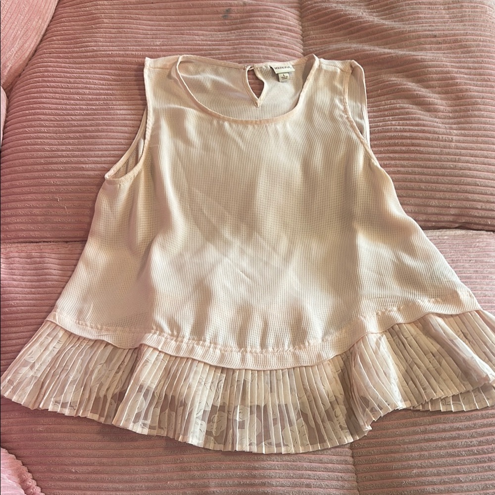 Pink Sleeveless Top with Pleated Hem